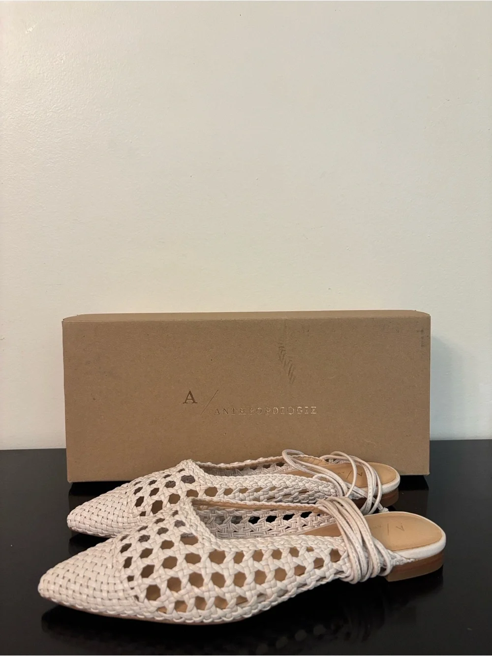 Anthropologie Minghui Woven Leather Pointed-Toe Lace-Up‎ Flats